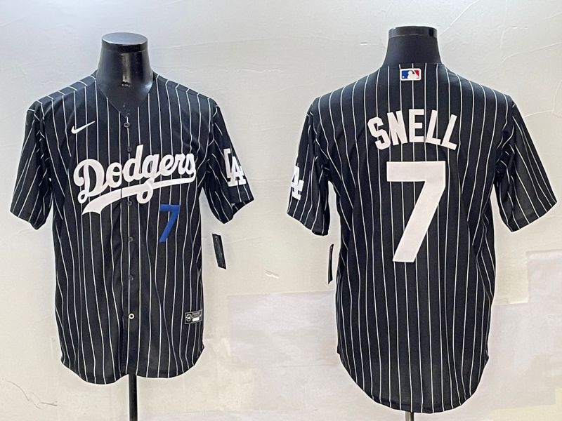 Men Los Angeles Dodgers 7 Snell Black Stripe Jointly Name 2025 Nike MLB Jersey style 9